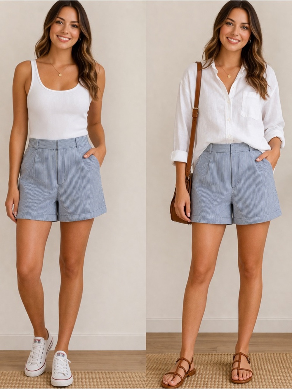 J. Crew Blue Pinstripe High-Rise Shorts 06-0236
